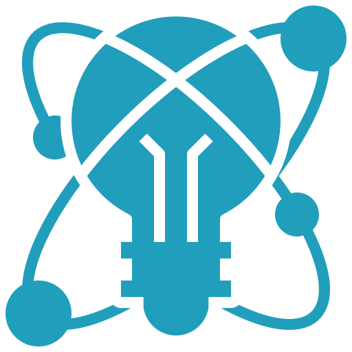 Lightbulb with atomic orbit icon design.